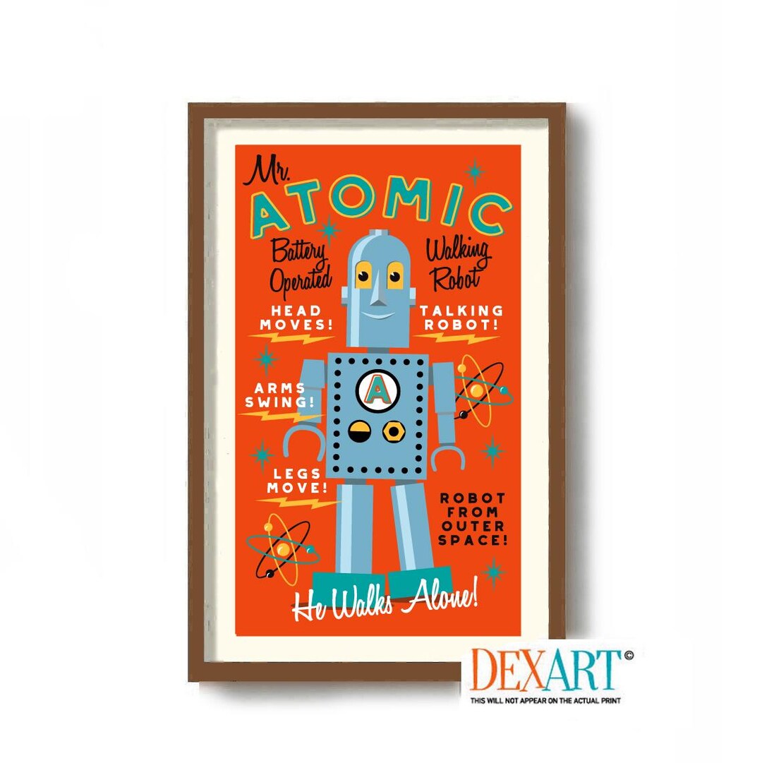 Atomic Robot Art Print, Mid Century Modern Wall Art Print, Kitsch