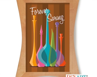 Swung Vase Wall Art Print, Mid Century Modern Glass Decanter, Colorful Glass Genie Bottle, Wall Art, Retro Decor