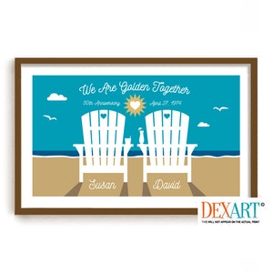 50th Anniversary Gifts, Golden Wedding Gift for Parents, Beach Decor, Adirondack Chairs, Art Print, Mindfulness Gift, Couples Gift