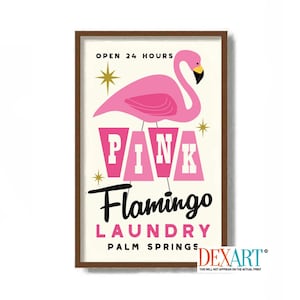 Plastic Pink Flamingo Mid Century Modern Art Print, Laundry Room Decor Wall Art, Laundry Sign Bathroom Towels