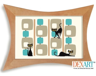 Mid Century Modern Cat Art Print, Atomic Cat Wall Art, Cat Lover Gift, Modernist Wall Decor, Black Cat Art, Danish Modern