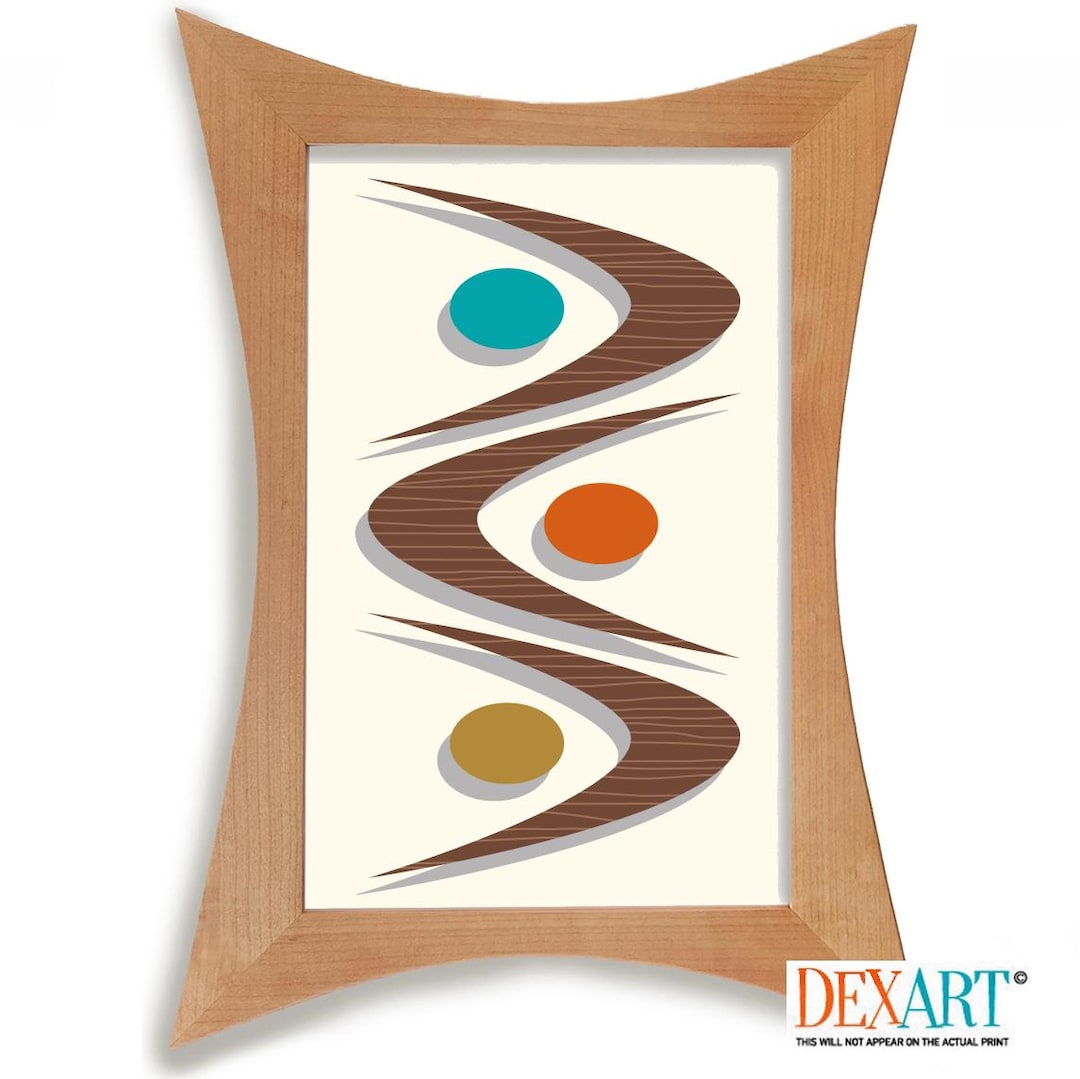 Mid Century Modern Wall Art Print, Atomic Boomerang Shape, Living