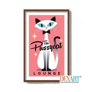 Siamese Cat Wall Decor, Nightclub Poster, Retro Cat Lover Gift, Mid Century Modern Art Print, Martini Art, Cocktail Poster, Bartender Gifts