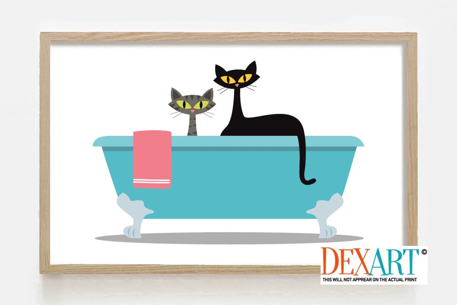 Cat Bathroom Print Mid Century Modern Art Cat Art Decor His Etsy