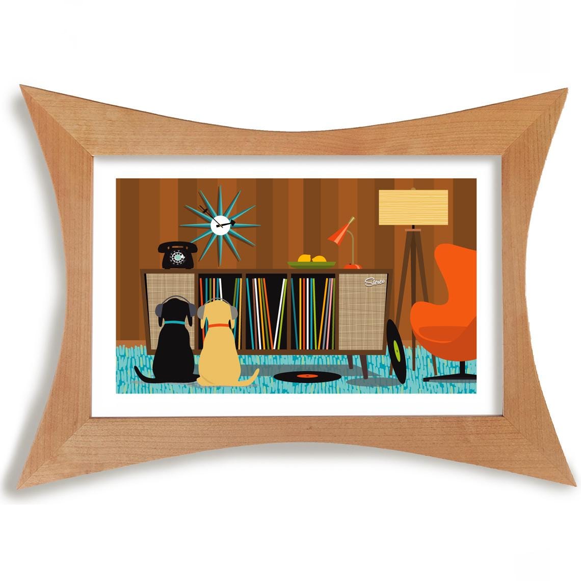 Mid Century Modern Dog Art Print, Retro Record Player Decor - Etsy