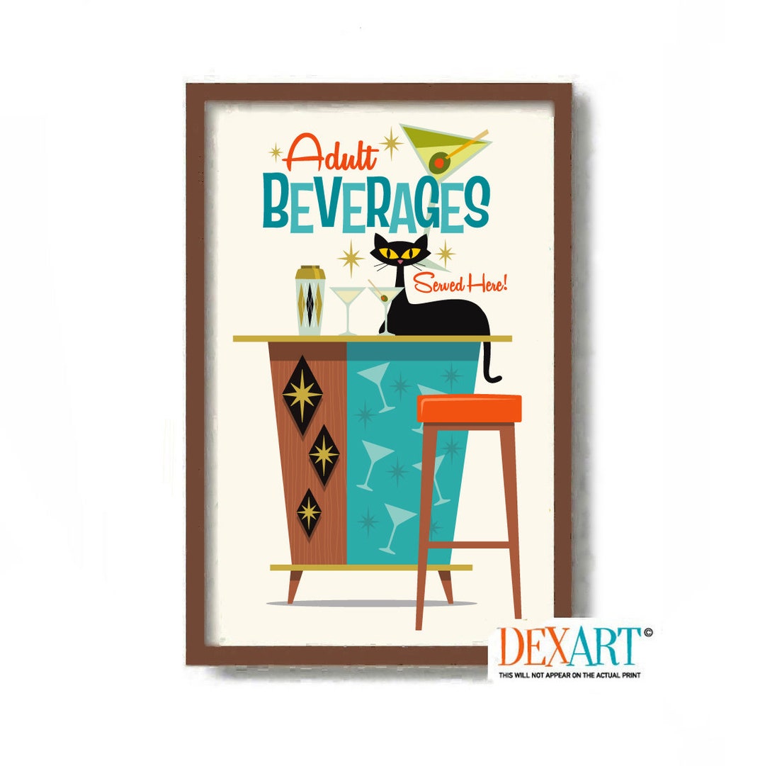 Mid Century Modern Cocktail Art Print, Bartender Gift, Bar Cart Decor ...