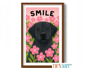Black Labrador Retriever Dog Wall Art Print, Happy Dog Gifts for Dog Lovers, Smile Dog Art Print, This Is My Happy Place, Family Pet Dog