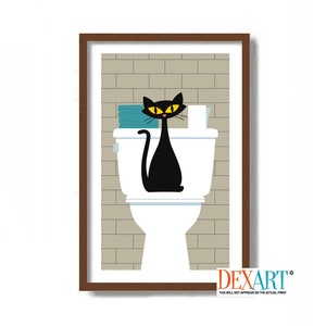 Bathroom Wall Decor, Black Cat Art Print, Laundry Room Decor, Mid Century Modern Wall Art, Laundry Sign, Cat Lover Gift, Farmhouse Sink