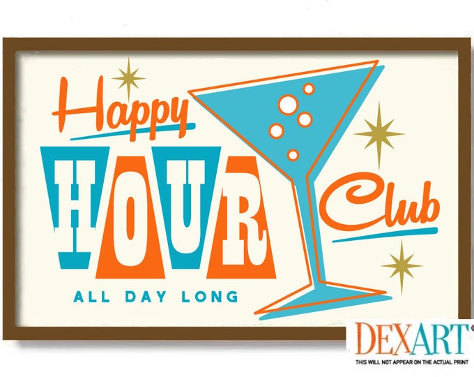 Signature Cocktail Poster, Retro Atomic Cocktail Art Print, Unique Bar Gifts, Mid Century Modern Art Martini Glass, Bartender Wall Art Gift
