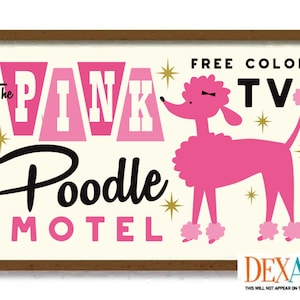 Pink Poodle Art Print, Motel Sign, Palm Springs, Dog Lover Gift, Mid Century Modern Wall Art, Vintage Television, California Decor