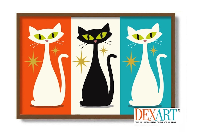 Mid Century Modern Cat Art Print Cat Lover Gift Black and Etsy