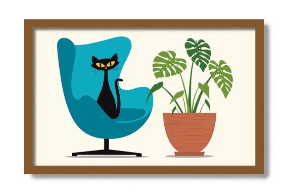 Retro Mid-Century Modern Cat In Egg Chair T Shirt Retro Mid-Century Modern Cat In Egg Chair T Shirt