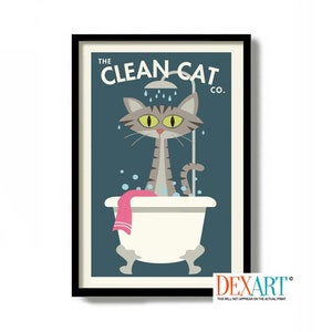 Tabby Cat Bathroom Art Print, Cat Lover Gift for Women, Cat Bath Decor Bubble Bath Gray Cat House Cat Bath Tub Cat Decor Wash the Cat