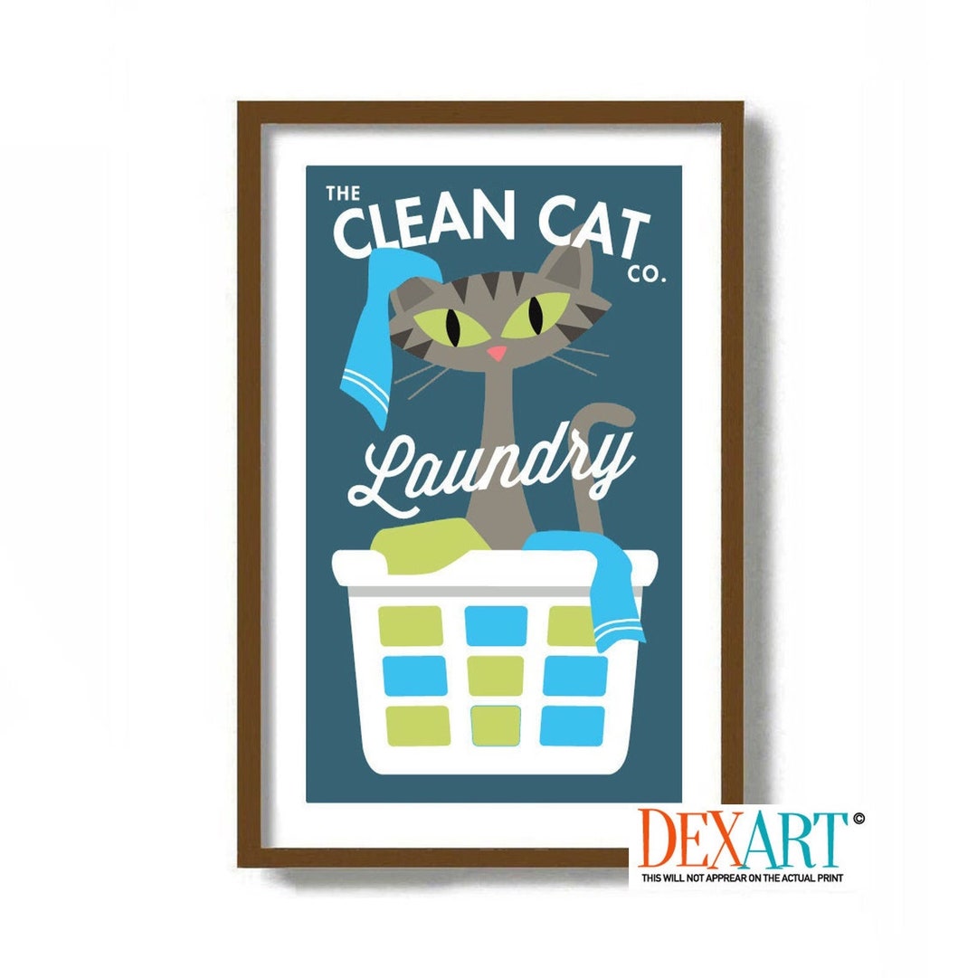 Laundry Room Decor Gift Idea, Cat Lover Art Print, Powder Room Sign - Etsy