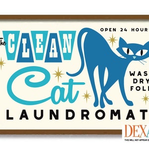 Atomic Cat Mid Century Modern Art Print, Laundry Room Decor Cat Wall Art, Blue Cat Art, Cat Mom, Laundry Sign, Washing Machine