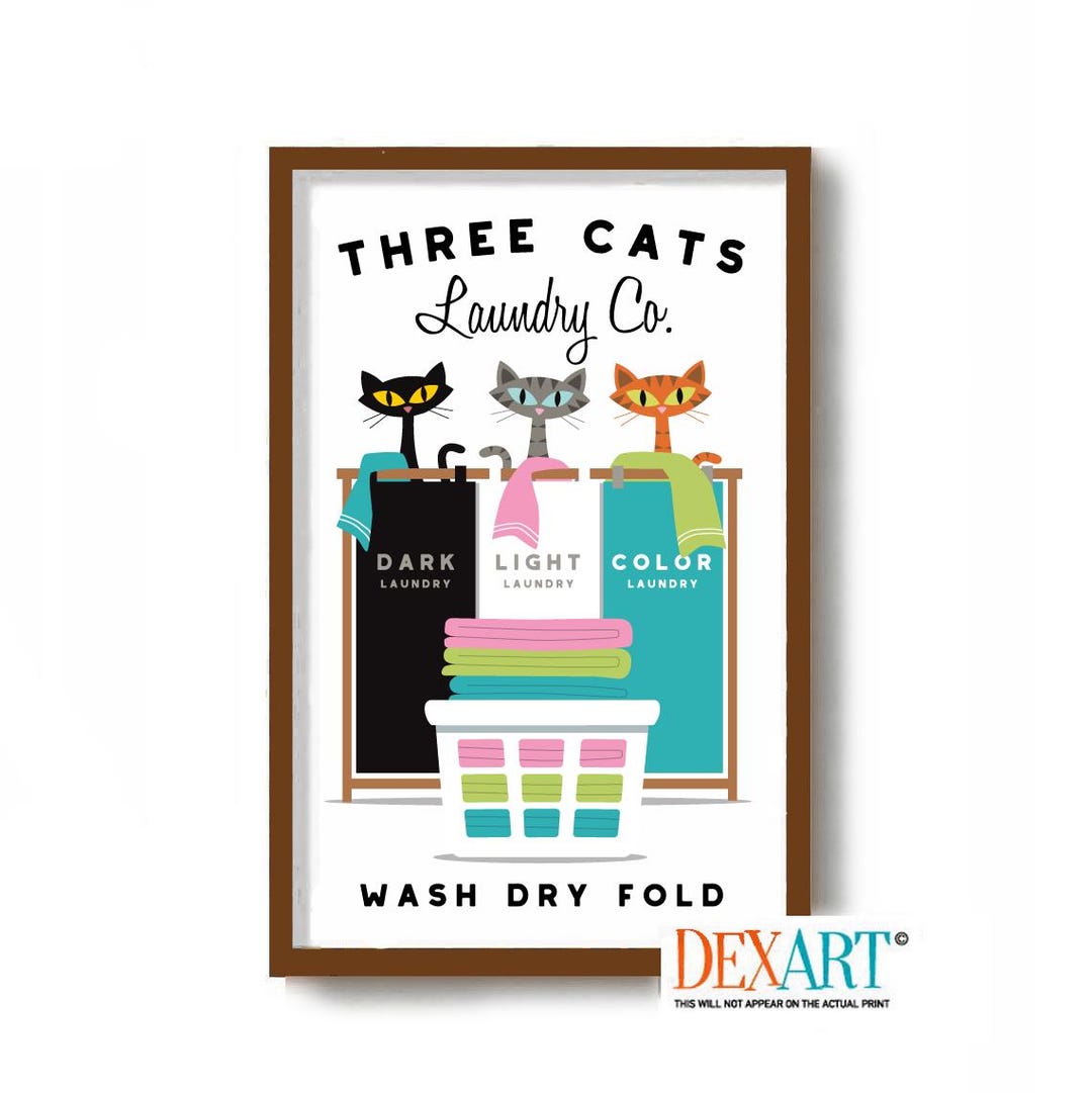 Laundry Room Decor Cat Wall Art Print, Tabby Cat, Mid Century Modern ...