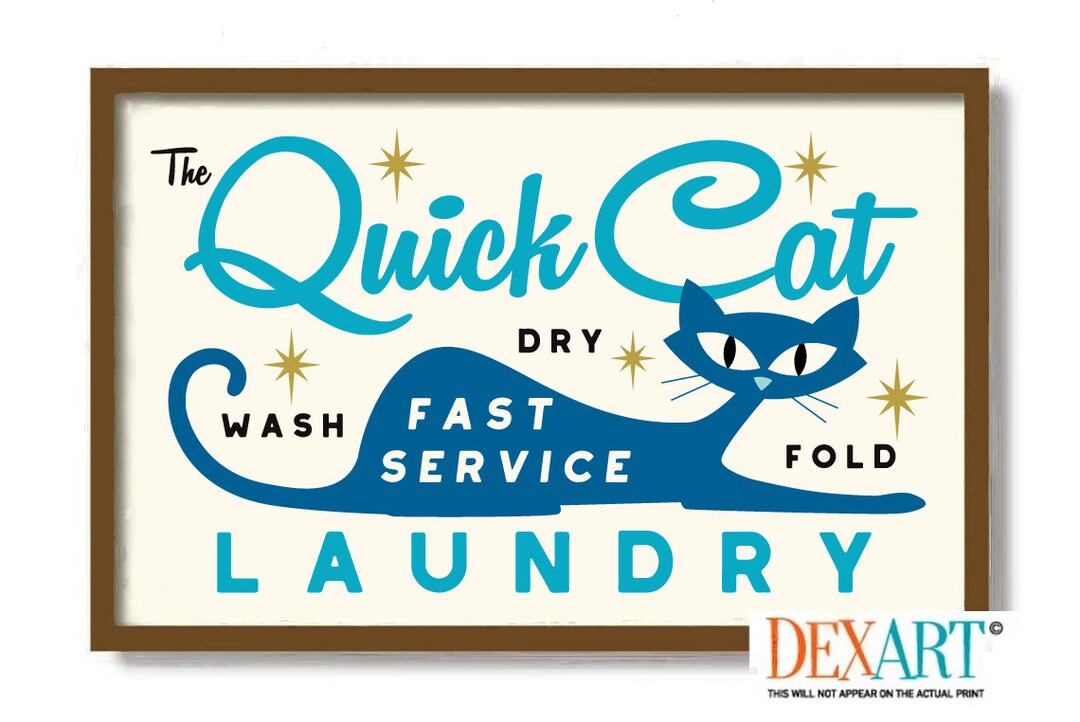 Mid Century Modern Cat Laundry Room Decor Art Print Cat Wall Etsy