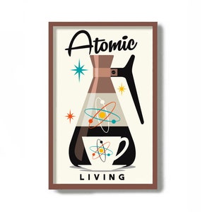 Mid Century Modern Kitchen Art Print, Atomic Wall Art, Kitchen Decor, Copper Carafe, Coffee Lover Gift, Retro Coffee Pot, Pantry Sign
