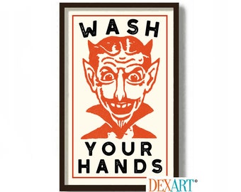 Funny Bathroom Signs, Devil Art Print, Wash Your Hands, Bath Art Print, Bath Time, Restaurant Sign, Kitchen Wall Art, Mud Room