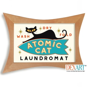 Laundry Room Decor Cat Wall Art Print, Atomic Cat Mid Century Modern Art, Retro Wall Art Blue Cat Art, Cat Mom, Laundry Sign Washing Machine