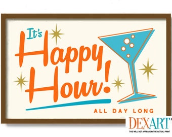 Signature Cocktail Poster, Home Bar Decor, Happy Hour Cocktail Art Print, Unique Bar Gifts, Mid Century Modern Art, Bartender Wall Art Gift