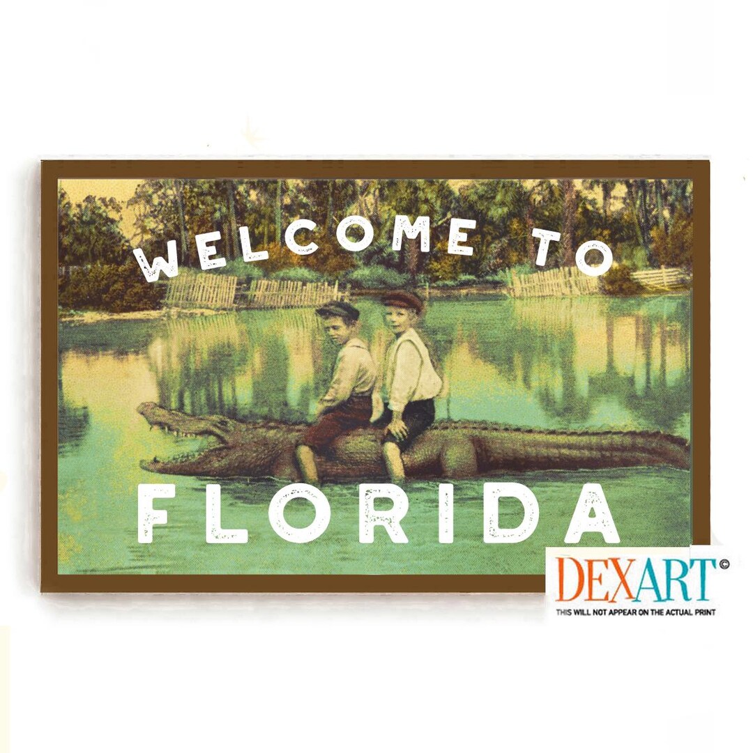 Old Florida Art Print, Welcome Sign, Alligator Wall Art, Florida ...