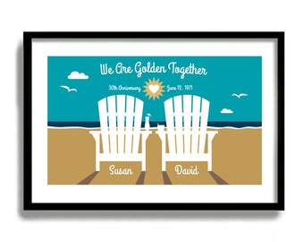 50th Anniversary Gifts, Golden Wedding Gift for Parents, Beach Decor, Adirondack Chairs, Art Print, Mindfulness Gift, Couples Gift