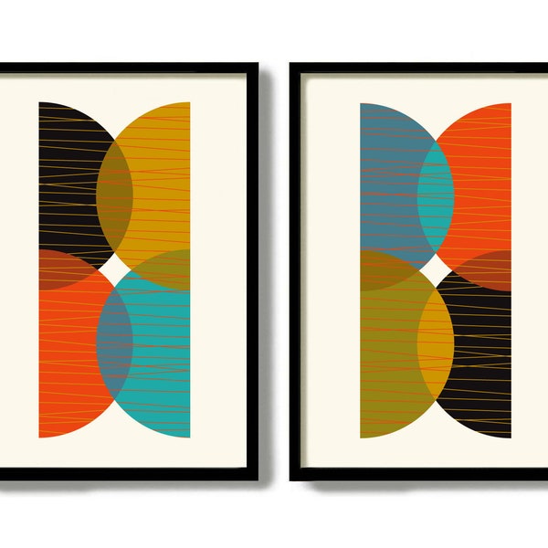 Mid Century Modern Art Print, Wall Art Grouping, Abstract Print Set, Living Room Decor Set of 2 Prints Modern Design Kitchen Decor, DexMex