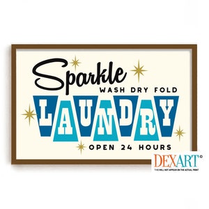 Mid Century Modern Laundry Room Decor Art Print, Atomic Art, Sparkle Wall Art, Laundry Sign, Washing Machine, Wash Dry Fold