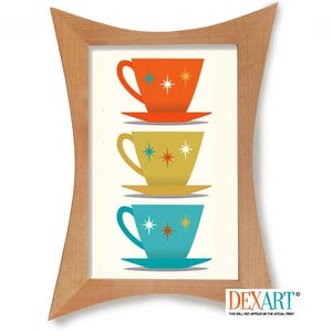 Mid Century Modern Kitchen Art, Coffee Cup, Coffee Bar Sign, Retro Kitchen Decor, Coffee Art, Scandinavian Design, Atomic Art