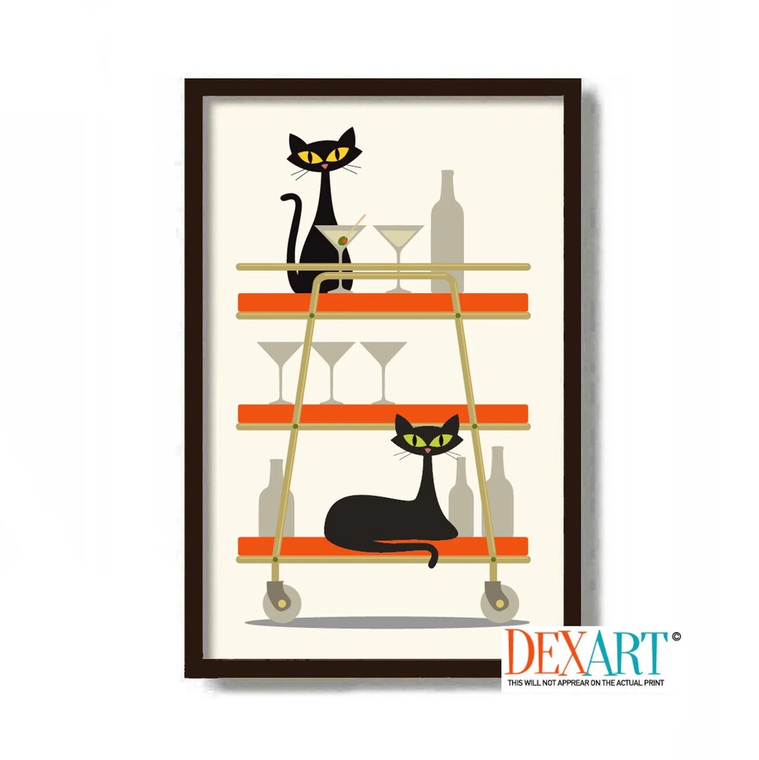 Mid Century Modern Bar Cart Art Print Decor, Bartender Gift, Vodka ...