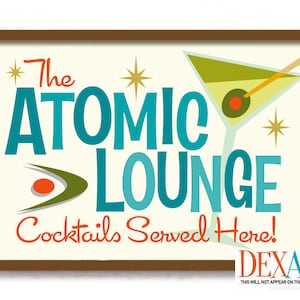 Atomic Cocktail Sign, Signature Cocktail Poster, Martini Art Print Mid Century Modern Art Sign Bartender Gift Decor Vintage Martini Glasses