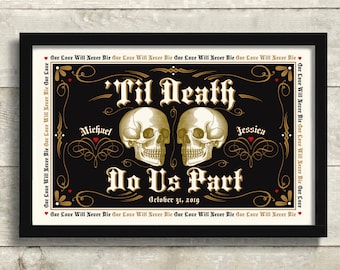 Gothic Skull Wedding Print, Personalized Goth Couple Gift