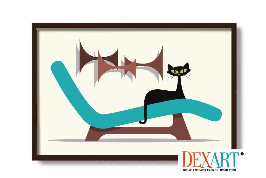 Mid Century Modern Wall Art Print Cat Art Decor Palm Springs - Etsy