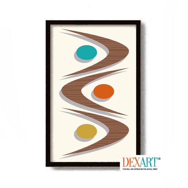 Mid Century Modern Wall Art Print, Atomic Boomerang Shape, Living Room Wall Art, Retro Art Decor, Palm Springs