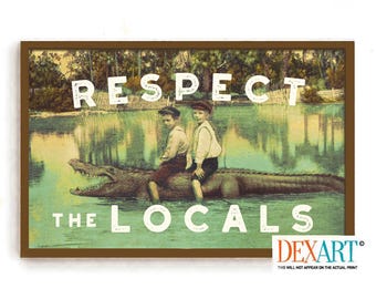 Old Florida Art Print, Bar Sign, Alligator Wall Art, Florida Postcard, Vintage Decor, Palm Tree, Florida Style, Locals Only Sign Wall Decor