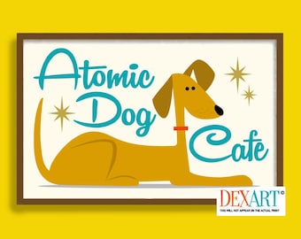 Atomic Dog Art Print, Mid Century Modern Wall Decor, Kitchen Wall Poster, Labrador Retriever Art
