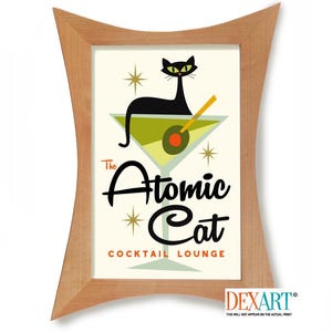 Mid Century Modern Black Cat Cocktail Art Print: Atomic Bar Decor