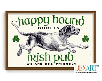 Irish Pub Sign, Dog Art, Shamrock Art, Bar Gift Idea, Dog Lover Pub Decor, Fathers Day, Ireland Decor, Gaelic Celtic Dublin Ireland