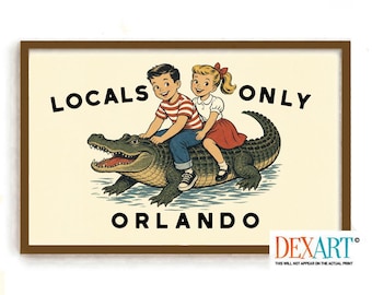 Vintage Florida Art Print, Personalized Alligator Wall Art, Florida Postcard, Old Florida Decor, Palm Tree, Florida Style, Locals Only Sign