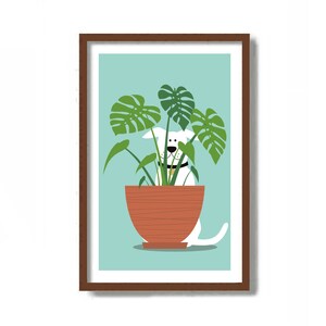 Mutt Decor, White Labrador Retriever Gifts, Monstera Print, White Dog, Mid Century Modern Wall Art, Veterinarian Gift, Office Decor Tropical