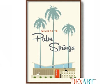 Palm Springs Art, Mid Century Modern Art Print, Retro House Decor Cat Lover Gift, Black Cat Art Print, Contemporary Home Atomic Cat Wall Art