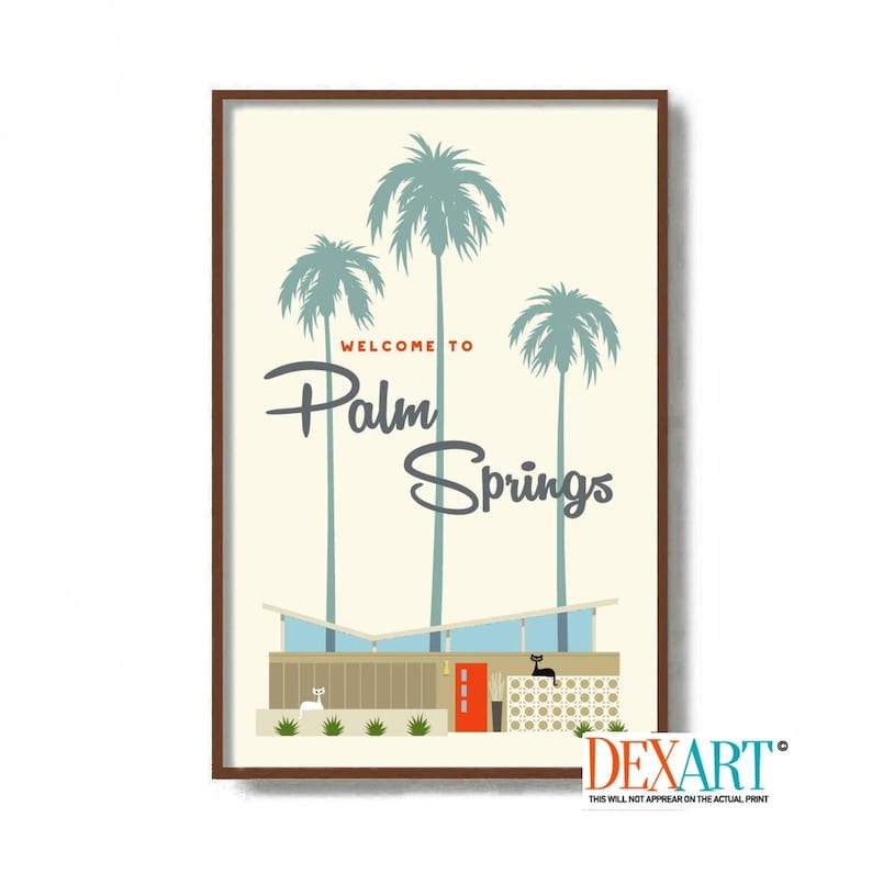 Palm Springs Art, Mid Century Modern Art Print, Retro House Decor Cat Lover Gift, Black Cat Art Print, Contemporary Home Atomic Cat Wall Art image 1