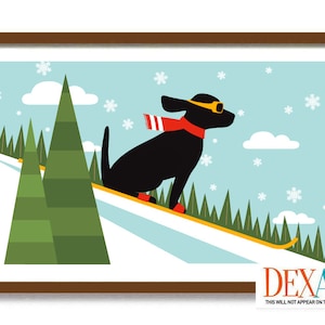 Skiing Dog Wall Art Print, Winter Decor, Sled Dog, Mid Century Modern Wall Art, Black Dog Lover Gift, Labrador, Dog Mom, Retriever