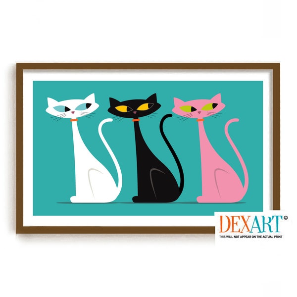 Mid Century Modern Atomic Cats Art Print, Diversity Wall Art, Black Cat Lover Gift, Cat Lover, Funny Cats Wall Decor, Cat Mom Gift