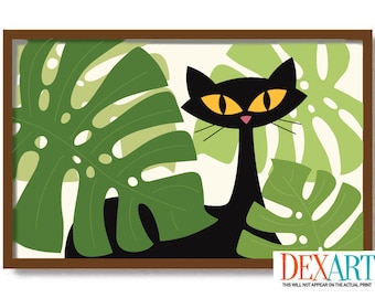 Atomic Cat and Plants Art Print, Monstera Plant Wall Art, Mid Century  Modern Art, Black Cats Lover Gift, Tropical Decor, Black Cat Art - Etsy