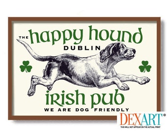 Irish Pub Sign, Dog Art, Shamrock Art, Bar Gift Idea, Dog Lover Pub Decor, Fathers Day, Ireland Decor, Gaelic Celtic Dublin Ireland