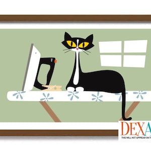 Tuxedo Cat Art Print, Laundry Room Decor, Mid Century Modern Wall Art, Laundry Sign, Cat Lover Gift, Laundry Basket, Ironing Board