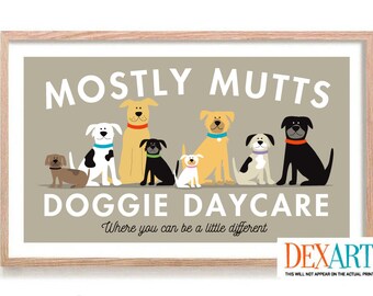 Dog Art Print, Family of Mutts, Inclusive Shelter Dog Wall Art, Mid Century Modern Wall Art, Dog Lover Labrador, Dog Mom, Golden Retriever