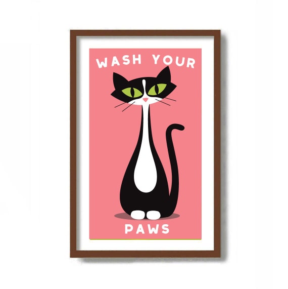 Cat and Flowers Cat Print Tuxedo Cat Art Colorful Wall Art Cat Lover Gift Tuxedo Cat Gift Black and White Cat